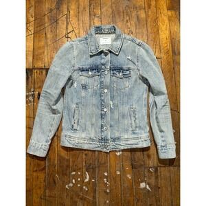 Old Navy Trucker Jacket Womens XS Blue Denim Distressed Light Wash Button Front